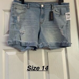 Celebrity Pink Light Blue Distressed Jean Shorts